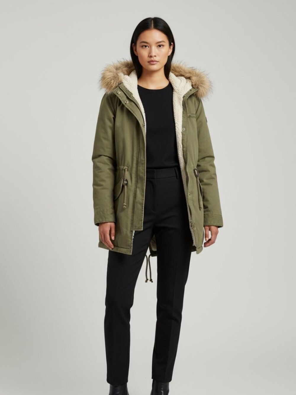 LA Hearts PacSun Olive Green Sherpa Lined Utility Parka Hooded Jacket M